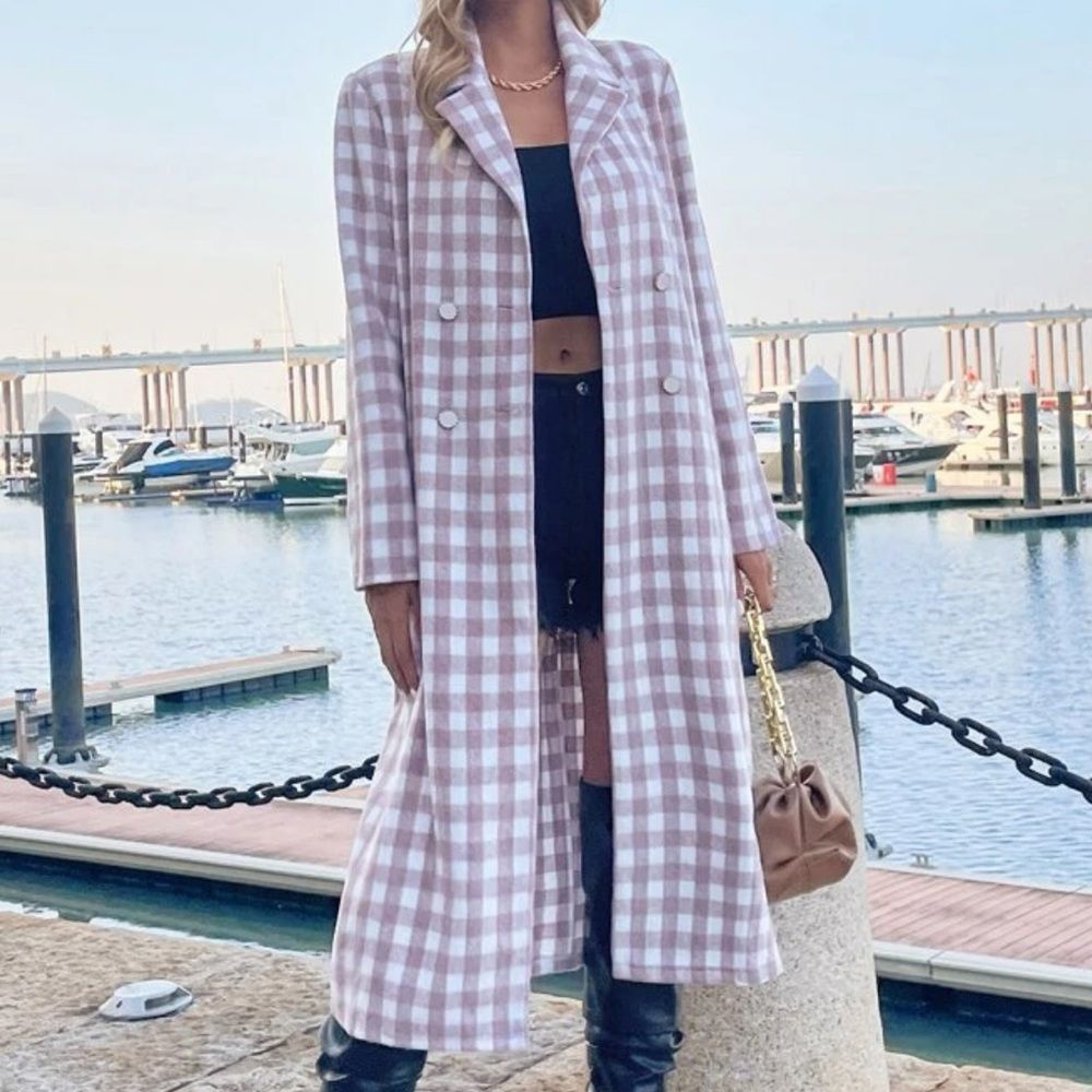 NWT Gingham women coat, jacket, size XS, NWT, lilac and beige